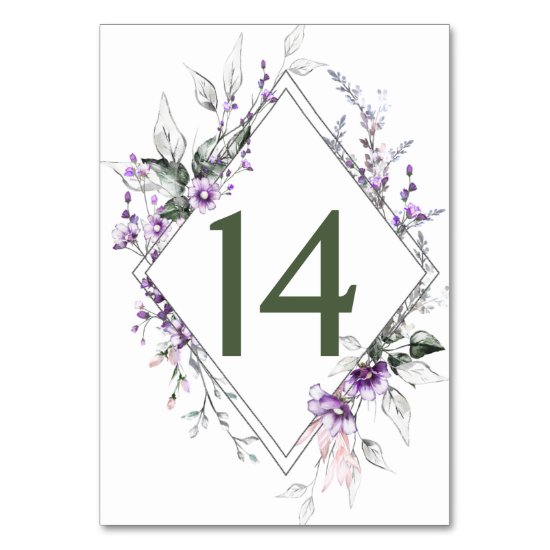 Purple Wildflowers Greenery Floral Wedding | Table Number