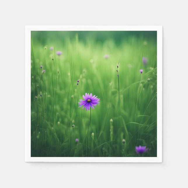 Purple Wildflowers In Green Field Napkins (Front)