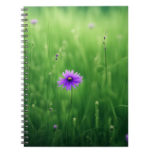 Purple Wildflowers In Green Field Notebook