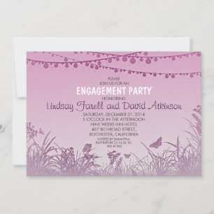 purple wildflowers string lights engagement party invitation