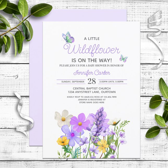 Purple Wildflowers Theme Baby Shower Invitation (Creator Uploaded)