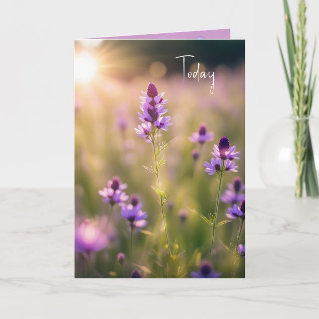 Purple Wildflowers Thinking of You Card (Front)