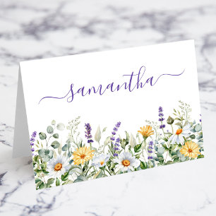 Purple Wildflowers Watercolor Border Place Card
