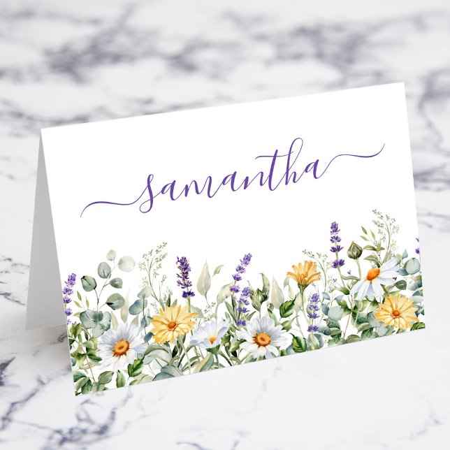 Purple Wildflowers Watercolor Border Place Card (Purple Wildflowers Watercolor Border Individual Place Cards)
