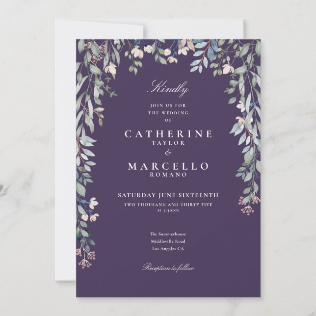 Purple Wildflowers Watercolor Floral Wedding Invitation (Front)