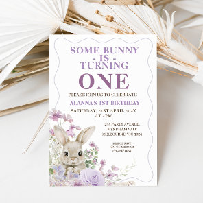 Purple Wildflowers Wave Bunny 1st Birthday Invitation