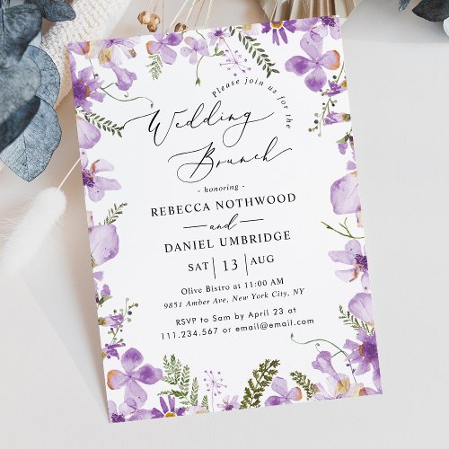 Purple Wildflowers Wedding Brunch Invitation