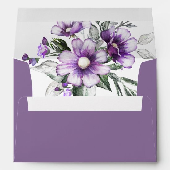 Purple Wildflowers Wedding Envelope