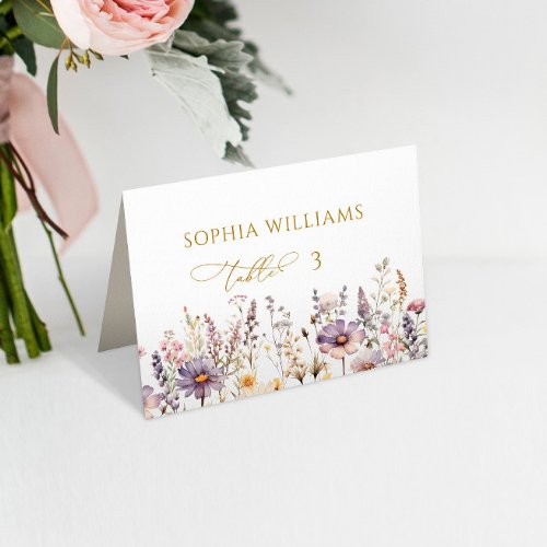 Purple Wildflowers Wedding Place Card