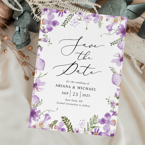 Purple Wildflowers Wedding Save The Date Cards 