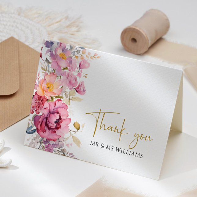 Purple Wildflowers Wedding Thank You Card (Creator Uploaded)