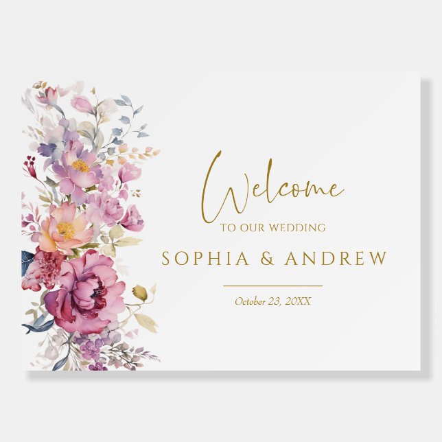 Purple Wildflowers Wedding Welcome Sign (Front)