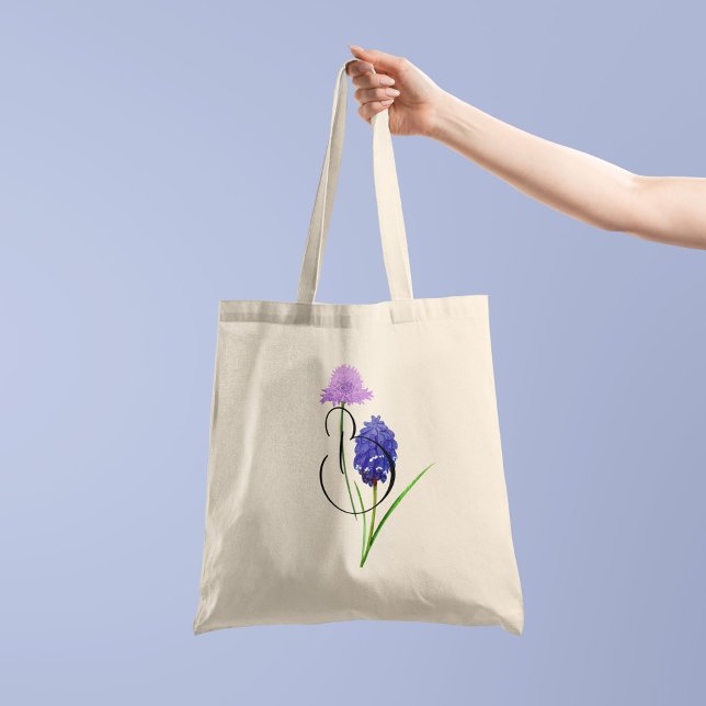 Purple wildflowers with your initial 1 side tote bag (Creator Uploaded)