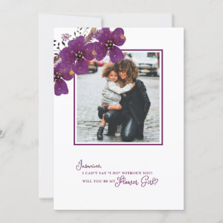 Purple Will You Be My Flower Girl Proposal Photo Invitation