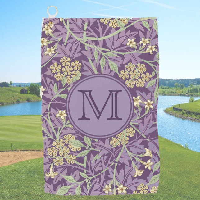 Purple William Morris Custom Initial Ladies Floral Golf Towel (Creator Uploaded)