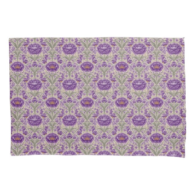 Purple William Morris Inspired Floral Pattern  Pillow Case (Front)