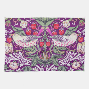 Purple William Morris Strawberry Thief Pattern Kitchen Towel