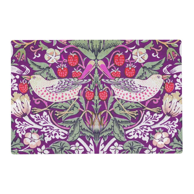 Purple William Morris Strawberry Thief Pattern  Placemat (Front)