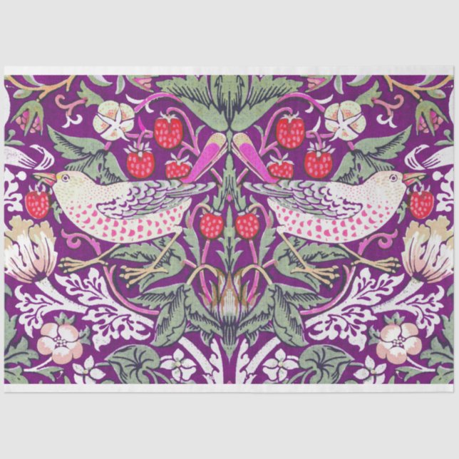 Purple William Morris Strawberry Thief  Tissue Paper (Front)