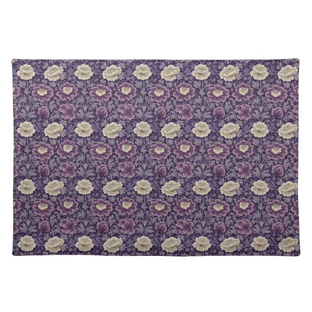 Purple William Morris Style Floral  Cloth Placemat (Front)
