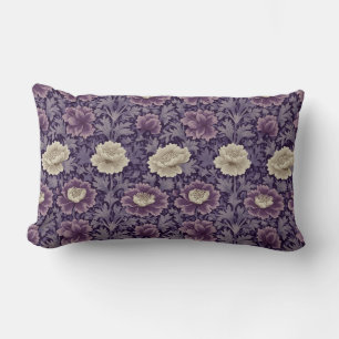 Purple William Morris Style Floral Lumbar Pillow