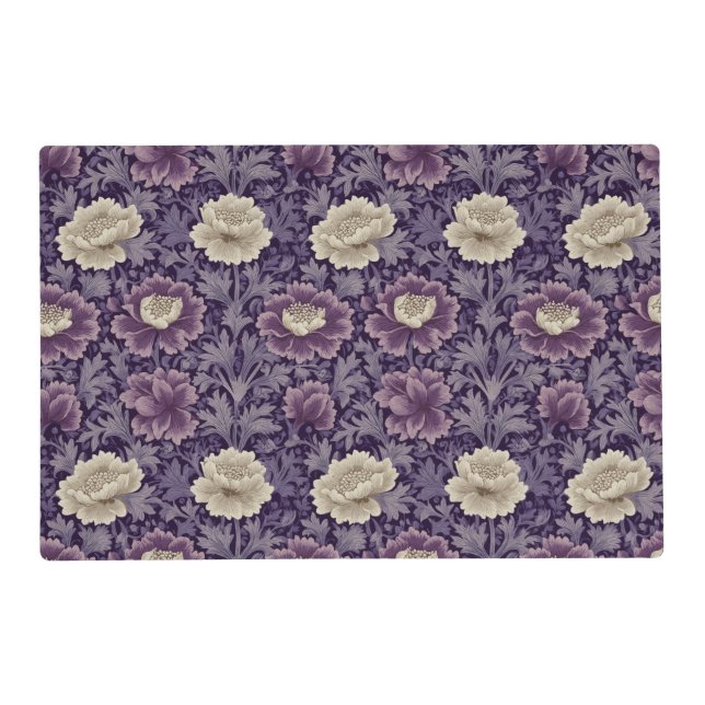 Purple William Morris Style Floral  Placemat (Front)