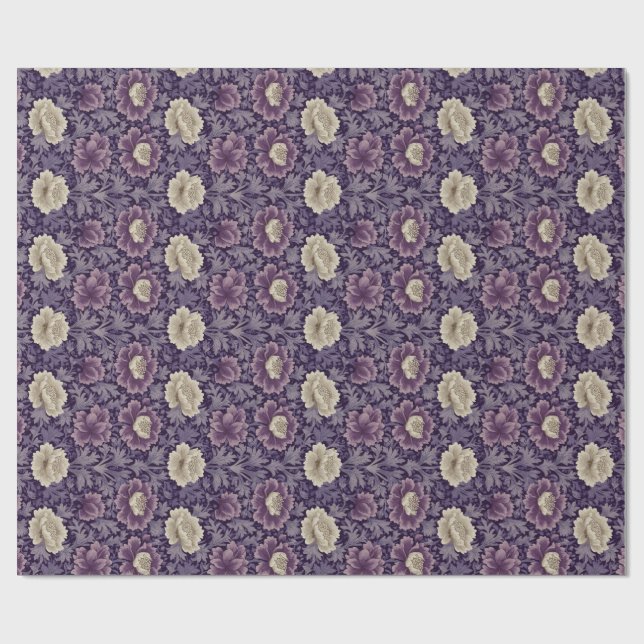 Purple William Morris Style Floral  Wrapping Paper (Flat)