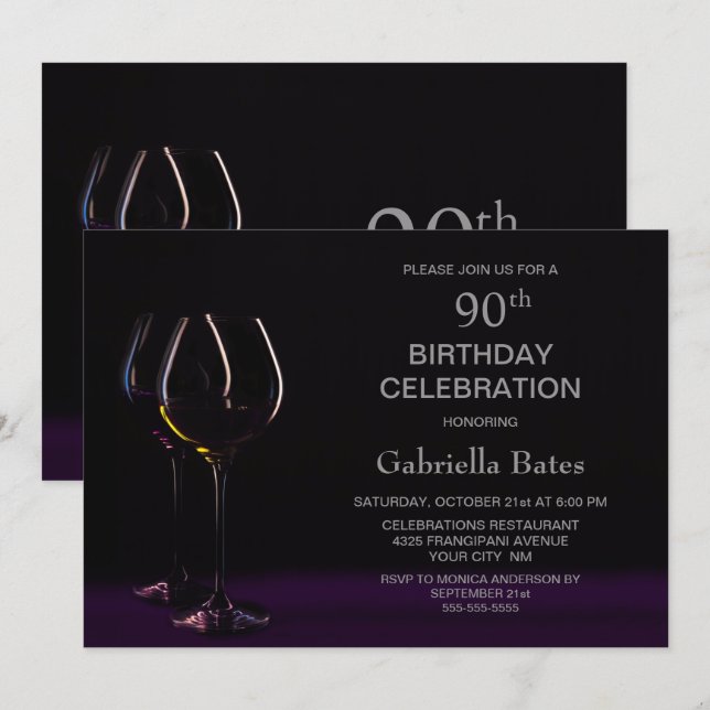 Purple Wine 90th Birthday Party Invitation (Front/Back)