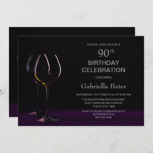 Purple Wine 90th Birthday Party Invitation