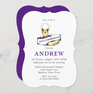 Purple Wine and Bread First Communion Invitation