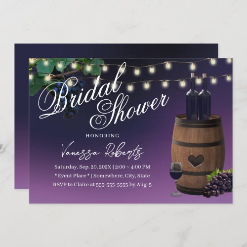 Purple Wine Barrel Rustic Winery Bridal Shower Invitation