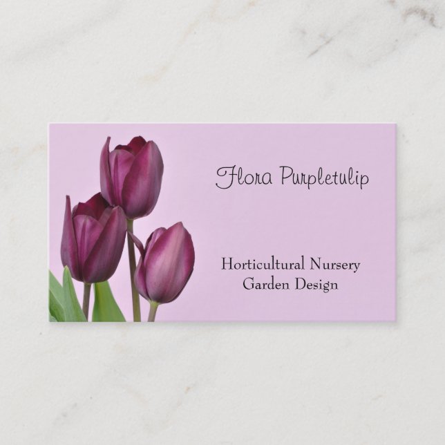 Purple wine colored tulips business card (Front)