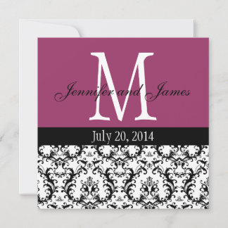 Purple Wine Damask Monogram Wedding Invitation