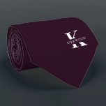 Purple Wine | Elegant Monogram Name | One-Sided Neck Tie<br><div class="desc">An elegant one-sided necktie featuring a bold white monogram across a dark Wine purple backdrop. On top of this monogram sits your first or last name spelled out in all capitals. If you prefer a bolder look for the personal name inside of the large letter you can do the following:...</div>