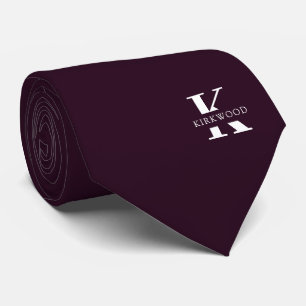 Purple Wine   Elegant Monogram+Name   One-Sided Neck Tie
