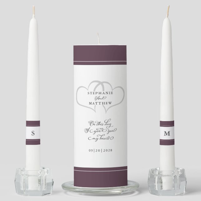 Purple Wine Elegant Wedding Ceremony Bride Groom Unity Candle Set (Front)