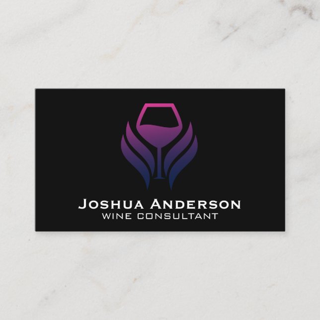 Purple Wine Glass Logo Business Card (Front)