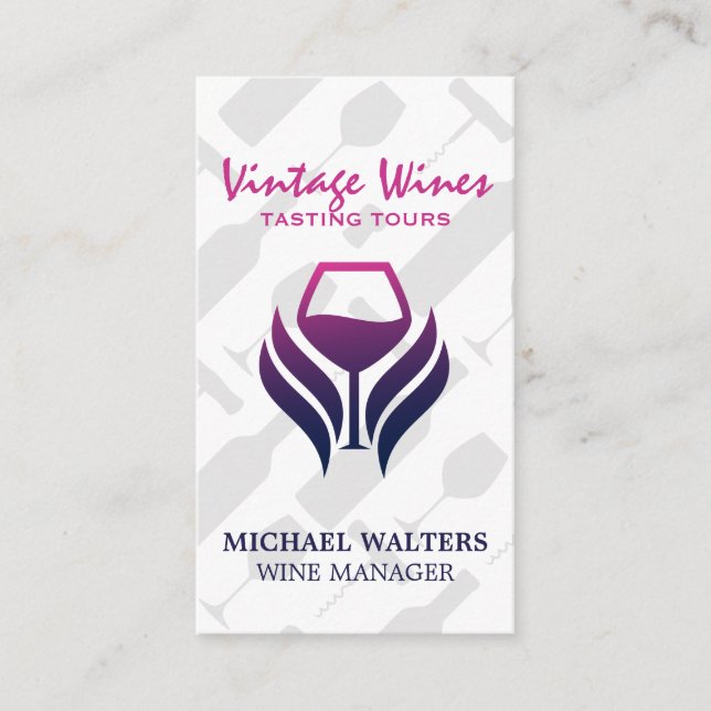 Purple Wine Glass Logo | Wine Set Pattern Business Card (Front)