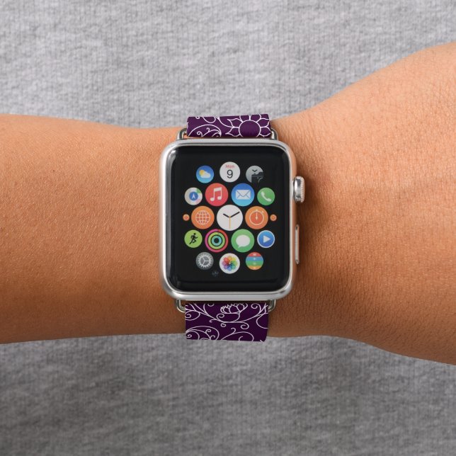 Purple Wine Whimsical Floral Apple Watch Band (In Situ)