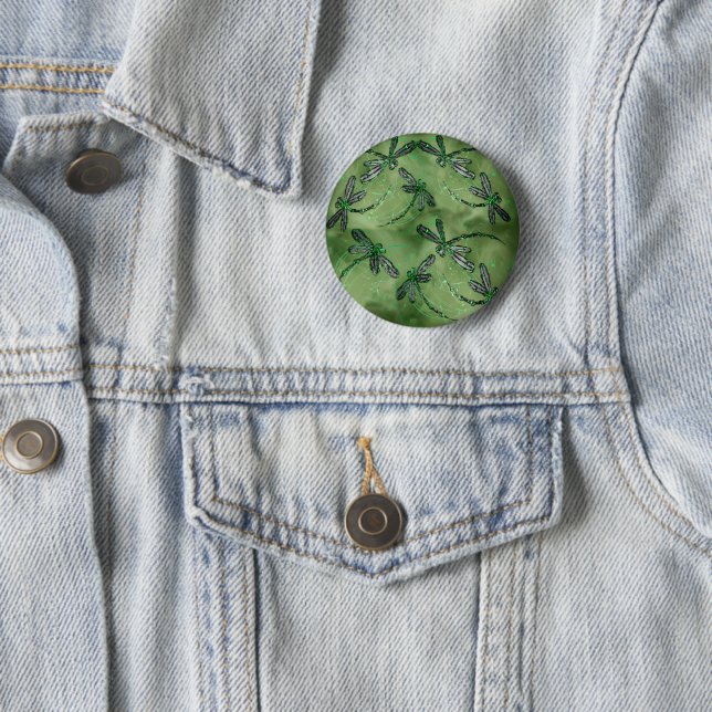 Purple Winged Dragonflies on Soft Lime Green Button (In Situ)