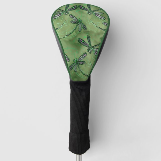 Purple Winged Dragonflies on Soft Lime Green Golf Head Cover (Front)