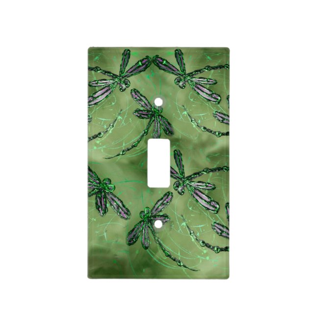 Purple Winged Dragonflies on Soft Lime Green Light Switch Cover (Front)