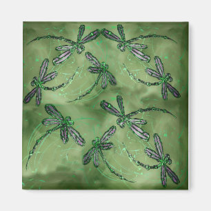 Purple Winged Dragonflies on Soft Lime Green Magnet
