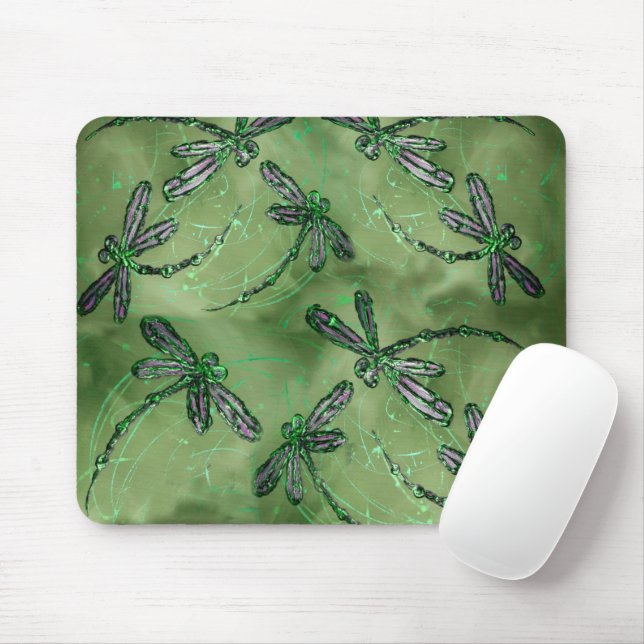 Purple Winged Dragonflies on Soft Lime Green Mouse Pad (With Mouse)