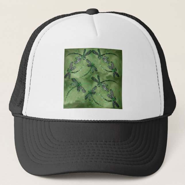 Purple Winged Dragonflies on Soft Lime Green Trucker Hat (Front)