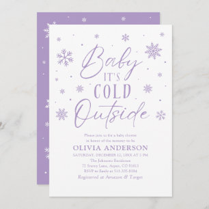 Purple Winter Baby It's Cold Outside Baby Shower Invitation