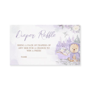 Purple Winter Bear Baby Shower Diaper Raffle Enclosure Card