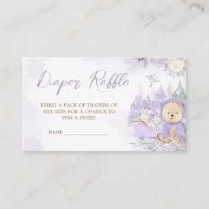 Purple Winter Bear Baby Shower Diaper Raffle Enclosure Card
