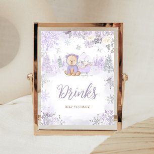 Purple Winter Bear Baby Shower Drinks Poster