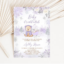 Purple Winter Bear Baby Shower Invitation